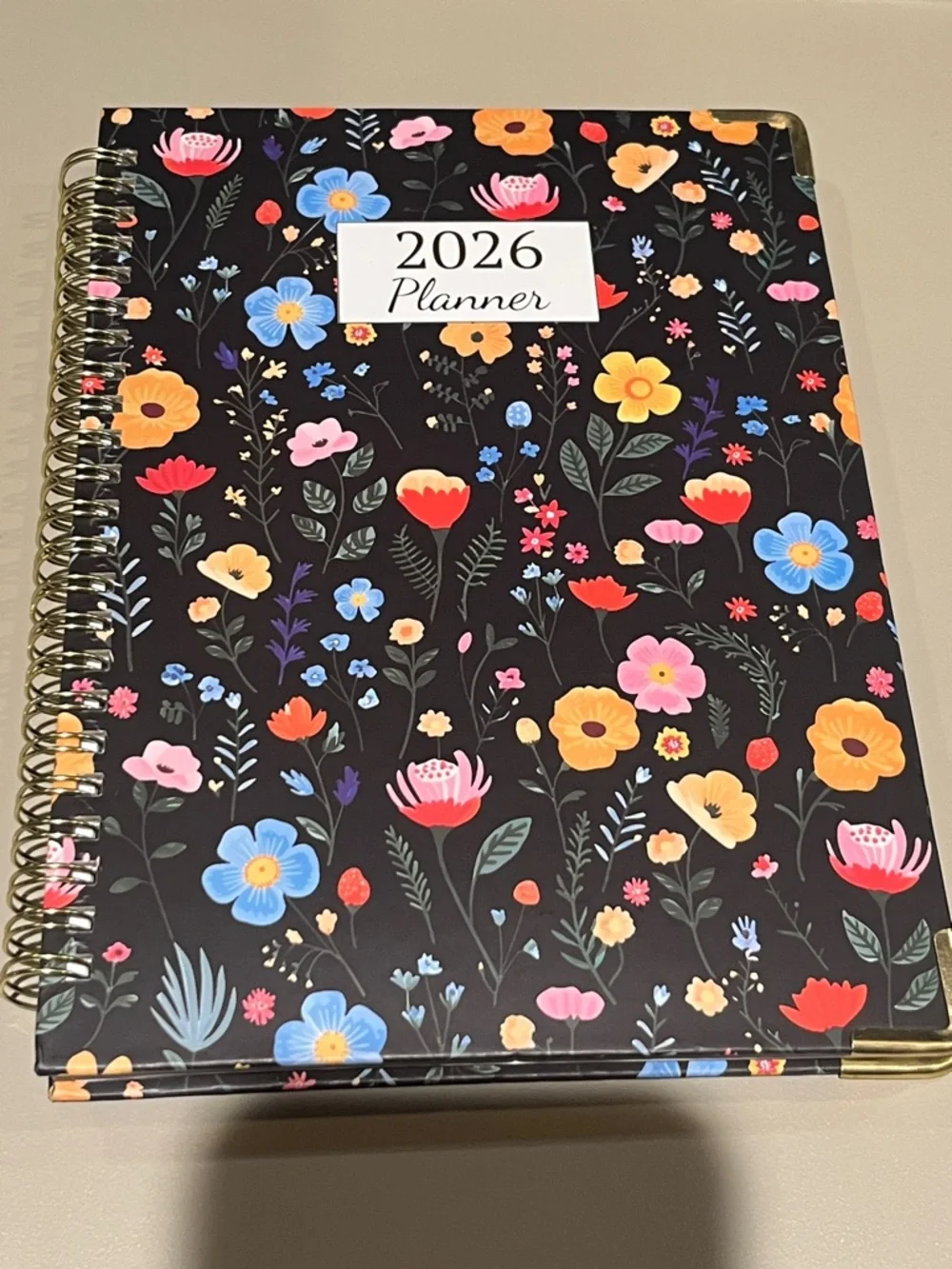 2026 Floral Spiral-Bound Planner - Black with Multicolor Flowers MUST BUNDLE